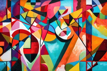 Wall Mural - abstract cubism-inspired piece with vibrant colors and geometric patterns, created with generative a