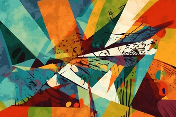 Wall Mural - abstract design, featuring fragmented and abstract shapes in combination with bold colors, created w