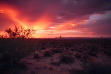 Wall Mural - desert sunset, with warm reds and pinks against the sky, created with generative ai