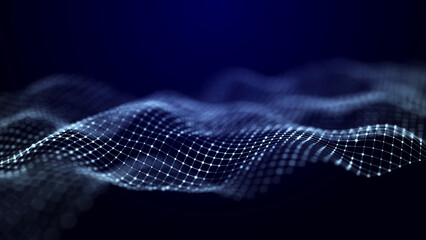 Wall Mural - hexagonal digital communication structure. connection of dots and lines on a dark background. 3d ren
