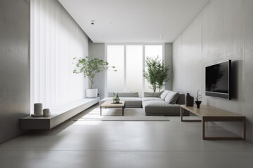 Wall Mural - a minimalist interior with clean lines and simple shapes, showcasing the essence of the space, creat