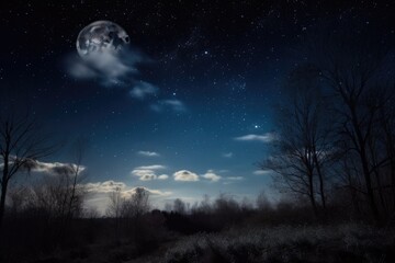 Wall Mural - a starry night sky, with the moon and stars shining in the background, created with generative ai