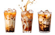 © Teppi - Three glasses with delicious iced coffee and ice cubes, isolated (Generative AI)