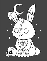 Cute pastel goth and creepy kawaii coloring page for kids and adults, Vector pastel goth coloring book with a creepy kawaii.