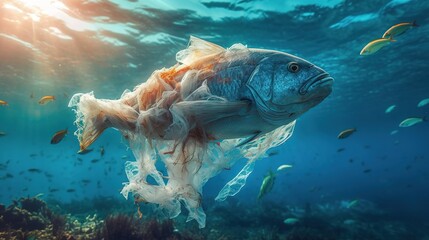 Fish underwater suffer from plastic