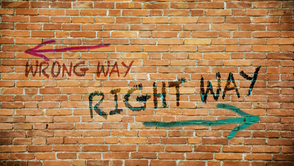 Wall Mural - Street Sign to RIGHT WAY versus WRONG WAY