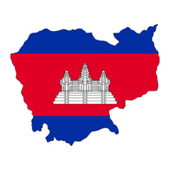 cambodia map silhouette with flag isolated on white background