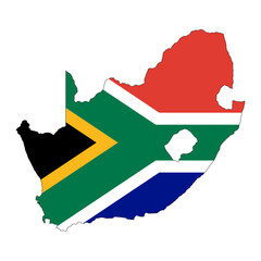 south africa map silhouette with flag isolated on white background