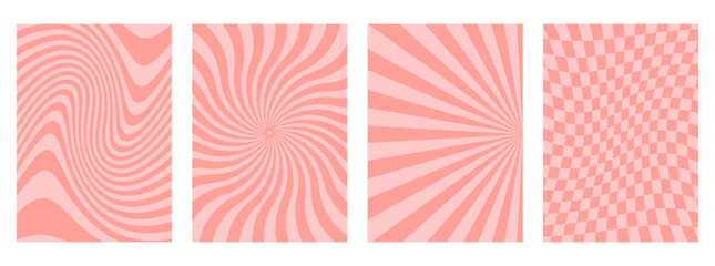 Leinwandbilder - Hippie 60s 70s seamless patterns. Waves, swirl, checkerboard, chessboard, mesh backgrounds in retro style. Y2k aesthetic. Fashion design, textile, Groovy  pink fabric collection. 
