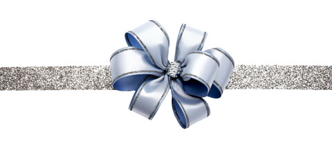 Wall Mural - blue ribbon and bow with silver isolated against transparent background