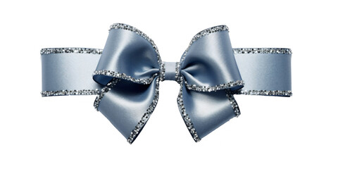 Wall Mural - blue ribbon and bow with silver isolated against transparent background