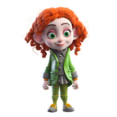 Poster - 3D Render of Little Red Haired Elf with Clipping Path