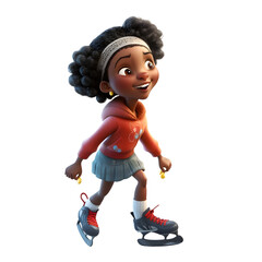 Wall Mural - 3D Illustration of a Little African American Girl Ice Skating