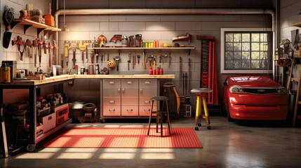 Wall Mural - Interior garage with mechanic tools