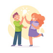 © Happypictures - Man and Woman Having Bright Idea and Finding Smart Solution Cheering Vector Illustration