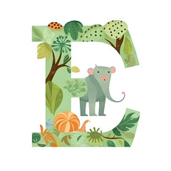 Wall Mural - Alphabet letter G with jungle animals and leaves. Vector illustration.