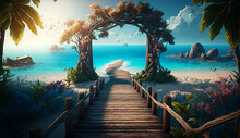 Tropical Beautiful Resort Island Beach Bridge Pictures AI Generated Image