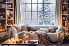 Stylish Interior Of Living Room In Winter Time
