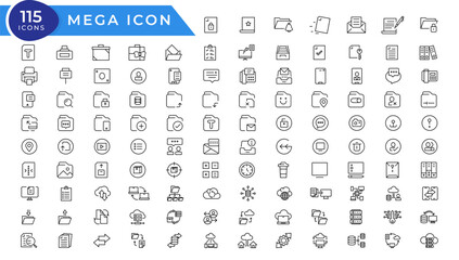 Data analysis icon set vector illustration with editable stroke thin line. Data analysis, data mining, processing, statistics, optimization, and monitoring