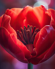 Wall Mural - a red tulipow flower with blurs in the background and an image of a pink tulipow flower