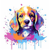 Fototapeta  - illustration colorful dog head with its vibrant and lively hues stands out against the pristine white background, colorful puppy