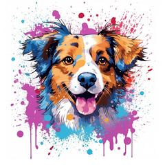 Wall Mural - illustration colorful dog head with its vibrant and lively hues stands out against the pristine whit