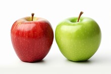 Illustration Of Two Apples - One Green And One Red - Placed Next To Each Other Created With Generative AI Technology