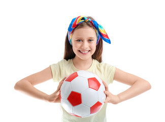 Wall Mural - Little girl with soccer ball on white background