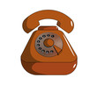 Ilustración de antiguo teléfono naranja con dial. 