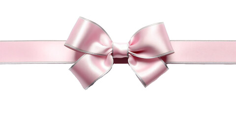 Wall Mural - pink ribbon and bow with silver isolated against transparent background