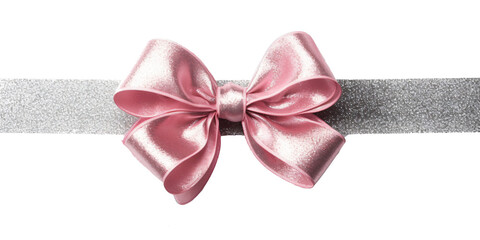 Wall Mural - pink ribbon and bow with silver isolated against transparent background
