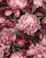 peonies illustration - seamless digital pattern for textiles, fabrics, souvenirs, packaging. AI generated