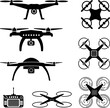 Pictogram of drone and its remote control on isolated clear background