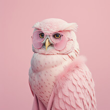Fashion Owl In Cardigan. Pink Pastel Color. Generative AI