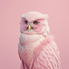 Wall Mural - Fashion owl in cardigan. Pink pastel color. Generative AI