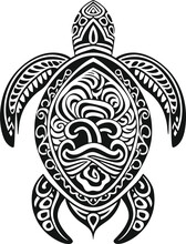 Sea Turtle Maori Style. Polynesian Tattoo Sketch. For Print, T-shirt, Cards, Fabric, Tattoo. Isolated	On White Background