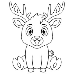 Wall Mural - Cute baby deer cartoon sitting line art