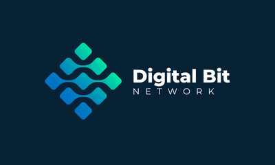 Geometric square technology data business logo design vector