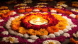 Floral rangoli, floral patterns created with colorful  flower petals