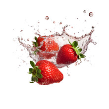 Fresh Strawberry In Water Splash On White Background. Generative AI