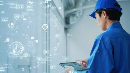Aufkleber - Worker inspecting facilities and electronic data concept.