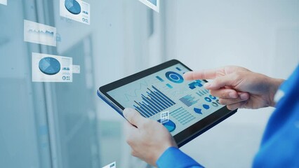 Poster - Worker inspecting facilities and digital data concept.