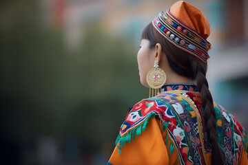 Generative ai portrait of beautiful asian kazakh mongolian chinese woman in national costume