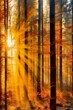 Sunlit autumn forest. Made with Generative AI technology