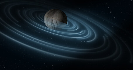 Wall Mural - abstract blue space planet with a round asteroid belt ring futuristic hi-tech on the background of s