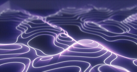 Wall Mural - Abstract purple futuristic hi-tech landscape with mountains and canyons from glowing energy circles and magic lines background