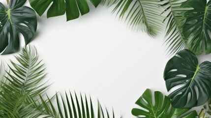 Wall Mural - Tropical green leaf with monstera leaf decor  white frame,banner,card and artwork for minimalist style. Generative Ai