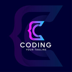 
Colorful Coding logo designs template with Coding symbol and letter c combination Modern code logo for programmer.
