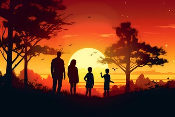 Family at sunset