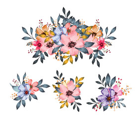  Collection of pastel watercolor floral arrangement bouquet